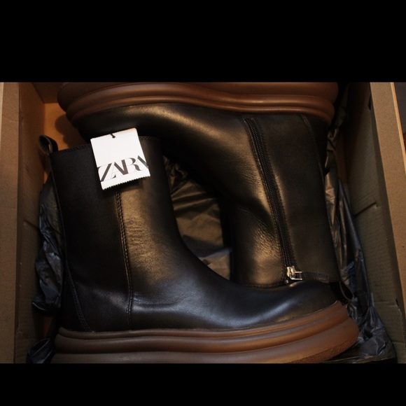 ZARA High Sole Real Leather Ankle Boots - Picture 2 of 6